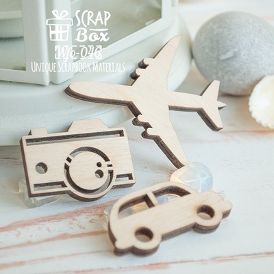 Деревянные фишки ScrapBox - Набор дорожный с самолетом (3шт) Wfo-046