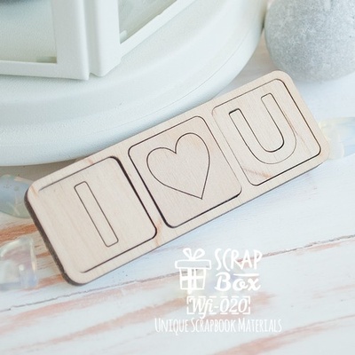 Деревянные фишки ScrapBox - Надпись I love you в квадратиках Wfi-020