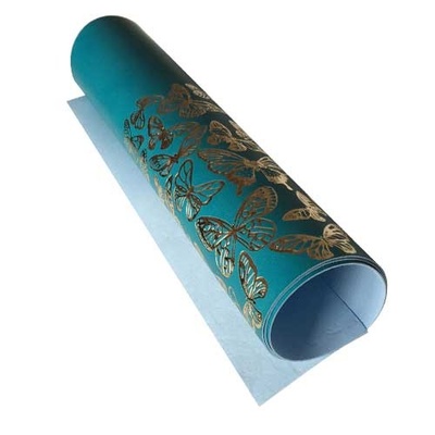 Отрез кожзама с тиснением  золотой фольгой Golden Butterflies Turquoise 50 х 25 см, ТМ Фабрика Декора