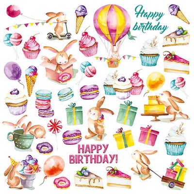 Лист с картинками для вырезания Sweet Birthday 30х30 см, ТМ Фабрика Декора (01073F)