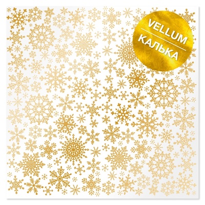 Аркуш кальки (веллум) з золотим візерунком Golden Snowflakes 30,5х30,5 см, ТМ Фабрика Декору