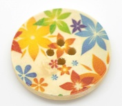 Деревянная пуговица Multicolor Flower Pattern  B15464, диаметр 3 см, 1 шт.