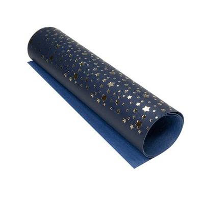 Отрез кожзама с тиснением  золотой фольгой Golden Stars Dark blue, размер 500мм х 250мм, ТМ Фабрика Декора