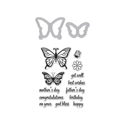 Набор ножей и штампов от Hero Arts - Butterfly Pair Stamp&Cut, Бабочки и надписи