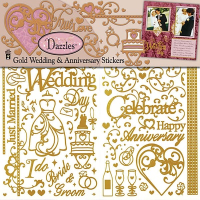 Набор наклеек-высечек HOTP - Wedding Scrap Dazzle Gld, 3 листа, размер 15,2х23 см, 138 шт., цвет золото.