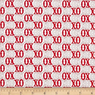 Ткань 100% хлопок - Любовь XOXO красное на белом, 45х55 см