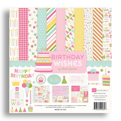 Набор бумаги от Echo park - Birthday Wishes Girl, 12+2 листа, 30х30 см