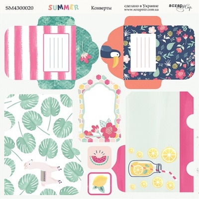Лист двусторонней бумаги от Scrapmir - Конверты - Summer, 20x20 см