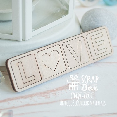 Деревянные фишки ScrapBox - Надпись Love в квадратиках Wfi-019