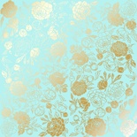 Аркуш одностороннього паперу з фольгуванням, дизайн Golden Peony Passion Turquoise, 30,5см х 30,5см, ТМ Фабрика Декору