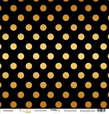 Лист односторонней бумаги с золотым тиснением от Scrapmir - "Golden Dots Black" из коллекции Every Day, 30x30 см