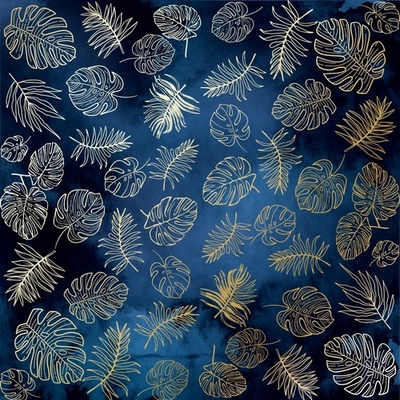 Лист односторонней бумаги с фольгированием Golden Tropical Leaves Night garden,ТМ Фабрика Декора