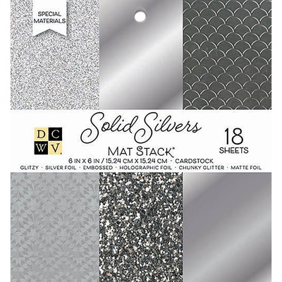 Набор кардстока DCWV Solid Silvers Glitter & Foil, 15х15 см, 18 листов, с серебром