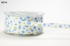 Лента GROSGRAIN/BUBBLE DOT, цвет WHITE/LIGHT BLUE/OLIVE, ширина 9,5мм, длина 90 см