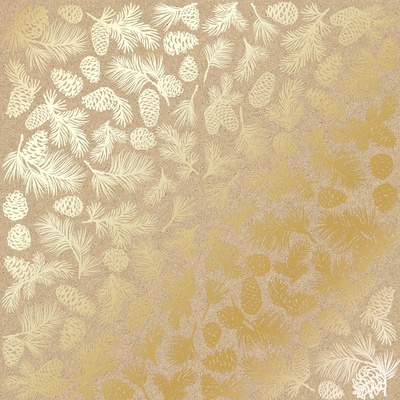 Аркуш одностороннього паперу з фольгуванням, дизайн Golden Pine cones Kraft, 30,5см х 30,5см, ТМ Фабрика Декору