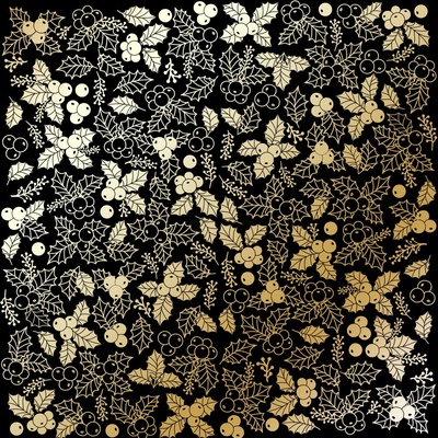 Аркуш одностороннього паперу з фольгуванням, дизайн Golden Winterberries Black, 30,5см х 30,5см, ТМ Фабрика Декору