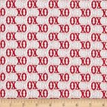 Ткань 100% хлопок - Любовь XOXO красное на белом, 45х55 см