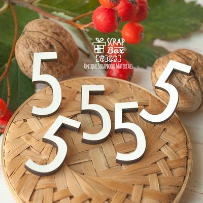 Деревянные фишки ScrapBox - Набор цифр 5 (5шт) Fl-023