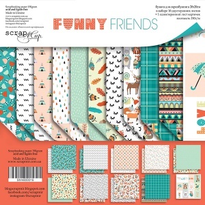 Набір двостороннього паперу від Scrapmir - Funny Friends, 20х20 см, 11шт.