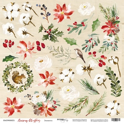 Лист односторонней бумаги от Scrapmir - Элементы - Merry Christmas, 30x30см