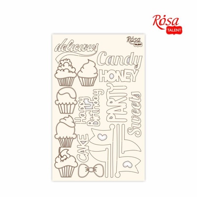 Чипборд для скрапбукинга от ROSA TALENT - Cake delicious 1, белый картон, 12,8х20см