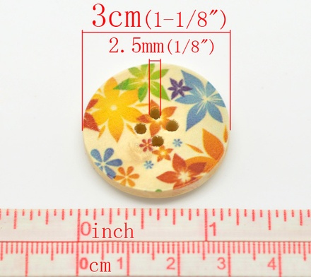 Деревянная пуговица Multicolor Flower Pattern  B15464, диаметр 3 см, 1 шт.