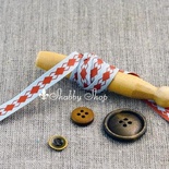 Лента American Crafts двусторонняя в ромбики, голубо-кирпичная, ширина 9,5мм, 90 см
