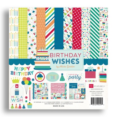 Набор бумаги от Echo Park - Birthday Wishes Boy, 12+2 листа, 30х30 см