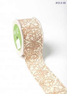 Хлопковая принтованная лента с картами от May Arts - Canvas Printed Globe Ribbon with Woven Edge, ширина - 50 мм, длина 90 см