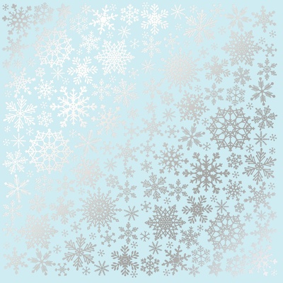 Аркуш одностороннього паперу зі срібним тисненням, дизайн Silver Snowflakes Blue, 30,5см х 30,5см, ТМ Фабрика Декору