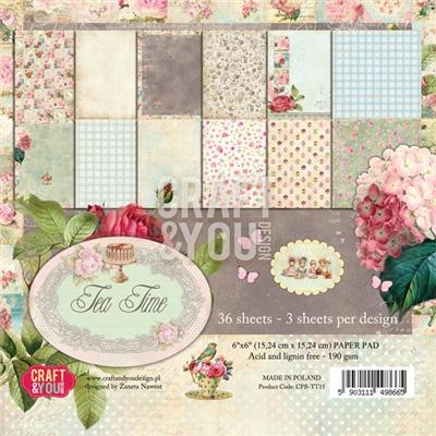 Набор односторонней скрапбумаги от Craft & You Design - TEA TIME, 15x15 см, 36 шт, 190 гр/м2