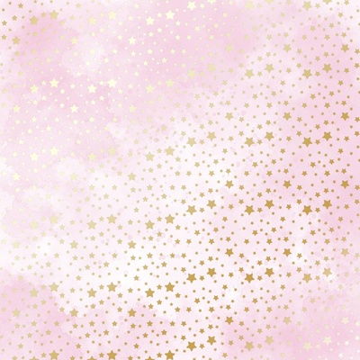 Аркуш одностороннього паперу з фольгуванням, дизайн Golden stars, Pink shabby water, 30,5см х 30,5см, ТМ Фабрика Декору