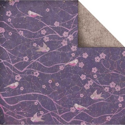 Лист двусторонней скрапбумаги Fabscraps - High Tea Double-Sided Paper - Garden Party/Pink Birds & Purple, 30х30 см