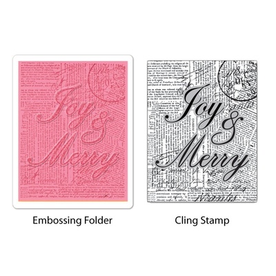 Папка для тиснения и резиновый штамп от Sizzix - Textured Impressions Embossing Folder w/Stamp - Joy & Merry Set