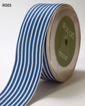 Лента ROYAL BLUE/IVORY STRIPES, цвет голубой/бежевый, ширина 3,8см, длина 90 см