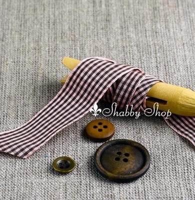 Лента American Crafts в коричнево-розовую клеточку, ширина 22мм, 90 см