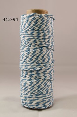 Хлопковый шнур от Baker's Twine - Turquoise, 2 мм, цвет бирюза/белый, 1 м