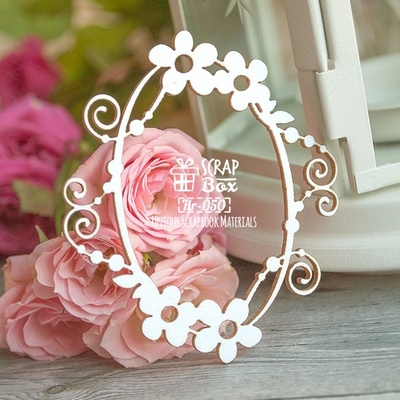 Чипборд ScrapBox - овальная рамка с цветами Hr-050
