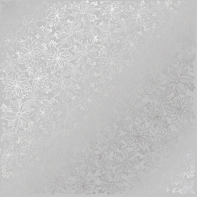 Лист односторонней бумаги с фольгированием Silver Poinsettia Gray, ТМ Fabrika Decoru