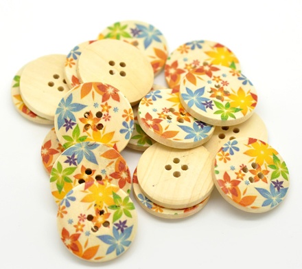 Деревянная пуговица Multicolor Flower Pattern  B15464, диаметр 3 см, 1 шт.