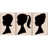 Резиновый штамп Hero Arts - Three Silhouettes, на деревянном блоке