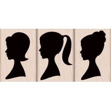 Резиновый штамп Hero Arts - Three Silhouettes, на деревянном блоке