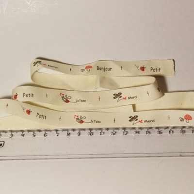 Лента от Thailand - Bee Flower Mushroom Beetle Print Cotton Ribbon Label String Red, 1 метр