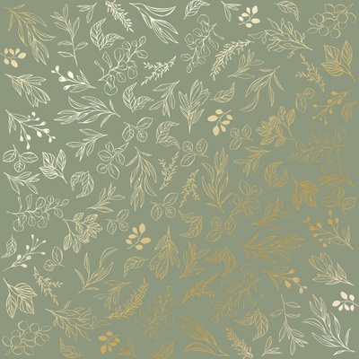 Аркуш одностороннього паперу з фольгуванням, дизайн Golden Branches Olive, 30,5см х 30,5см, ТМ Фабрика Декору