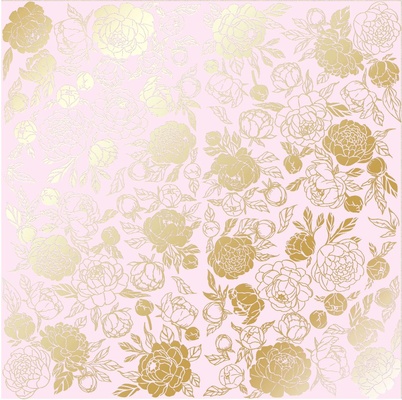 Аркуш одностороннього паперу з фольгуванням, дизайн Golden Peony Passion Light pink, 30,5см х 30,5см, ТМ Фабрика Декору