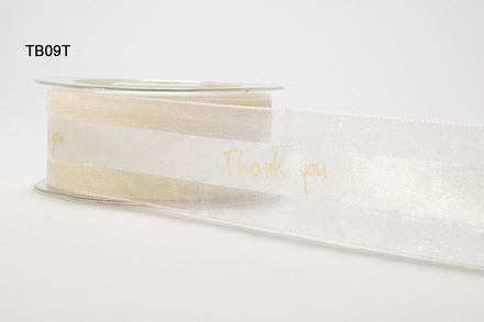 Лента от May Arts  стаиновая с рнадписью Thank you^  цвет слоновой кости, ширина 3,8 см, длина 90 см