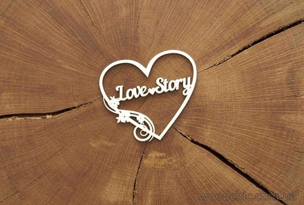 Чипборд от WOODchic - "Love Story в сердце", 7х6 см