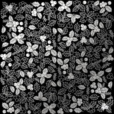 Аркуш одностороннього паперу зі срібним тисненням, дизайн Silver Winterberries Black, 30,5см х 30,5см, ТМ Фабрика Декору