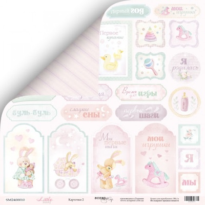 Лист односторонней бумаги от Scrapmir - коллекция Little Bunny - Карточки 2, двухсторонняя