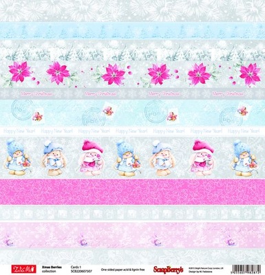 Бумага для скрапбукинга от ScrapBerry's - Зайка Ми - Зимняя ягода - Карточки 1, 30,5х30,5 см, 190 гр/м, одноcторонняя